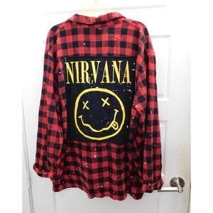 Sojara | Nirvana‎ Red Plaid Flannel Speckled Button Up Shirt sz XL